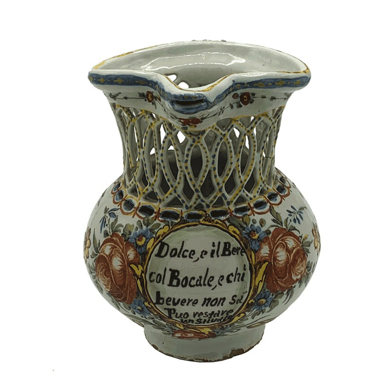 Featured image for “Brocca “inganna villani” in ceramica policroma”
